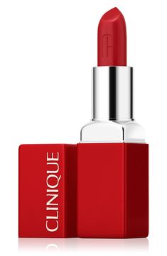 What it is: A bold red lipstick available in shades designed to flatter every complexion.What it does: This high-shine, full-coverage lipstick glides effortlessly onto your lips to deliver a shining finish that won't bleed or feather. Its richly-pigmented, stay-true formula delivers long-lasting color for up to eight hours, while nourishing and conditioning squalane and pomegranate sterols help keep lips feeling soft and moisturized. How to use: Apply to clean, bare lips. It can be worn with a l Clinique Pop Lipstick, Clinique Lip, Pop Lipstick, Red Lipstick Shades, Clinique Even Better, Perfect Red Lips, Red Lip Color, Lip Color Lipstick, Clinique Pop