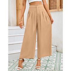 Elevate your office attire with the KOJOOIN Women's Wide Leg Dress Pants, a blend of elegance and comfort tailored for the modern professional. These pants are meticulously designed to offer a polished and sophisticated look, perfect for any business setting.

- **Size**: 2XL
- **Color**: Khaki
- **Material**: 100% Polyester
- **Gender**: Female
- **Design Features**:
  - **Wide Leg Style**: Creates a contemporary and fashionable silhouette.
  - **High Elastic Waistband in the Back**: Ensures co Female Features, Straight Suit, Pants Tailored, Female Design, Wide Leg Dress Pants, Professional Wardrobe, Work Trousers, Business Work, Comfort Design