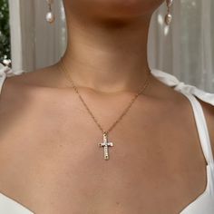 Saving Grace CZ Cross Necklace – TBJ White Cross Pendant Necklace With Clavicle Chain, White Cross Necklace With Clavicle Chain, Elegant Cross Necklace With Adjustable Chain, White Cross Necklace With Adjustable Chain, Clavicle Chain Cross Necklace, White Cross Necklace For Wedding With Cross Pendant, White Cross Pendant Necklace For Wedding, Saving Grace, Neutral Aesthetic