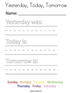 a printable worksheet with the words today, today and tomorrow on it