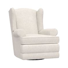 Crafted with new parents' and nursing mothers' needs in mind, this plush reclining chair boasts timeless design with a winged back and rolled armrests for ample shoulder and elbow space. Your chair will be virtually silent as it swivels and reclines so as not to wake a sleeping baby - plus, the reclining mechanisms are thoughtfully within easy reach. Carefully crafted with a solid hardwood frame and extra-thick padding, this chair reclines and swivels for easy comfort. HOW IT IS CONSTRUCTED Expe Power Recliner Chair, Nursery Glider, Swivel Glider Recliner, Glider Recliner, Nursery Chair, Reclining Chair, Glider Chair, Nursing Mother, Swivel Glider