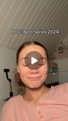 a woman with her eyes closed and the words pov best series 2024 on it