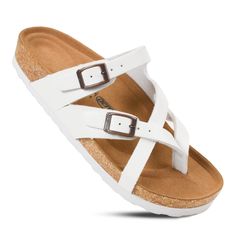 PRICES MAY VARY. Arch Support: Cork sandals for women with arch support, designed for foot pain relief, back pain, and plantar fasciitis relief, approved by APMA. Lightweight and comfortable, these open toe sandals ensure proper foot alignment for daily activities. Comfortable Design: These womens slides dressy have a durable cork footbed with cushioning, a profound heel cup, a sweat-resistant footbed, memory foam insole and a premium suede upper. Feel unmatched comfort and timeless style in eve Arch Support Sandals Woman, Arch Support Sandals, Supportive Sandals, Fashion Feminine, Walking Sandals, Sandals White, Leisure Activities, Round Toe Heels, Fashion Sandals