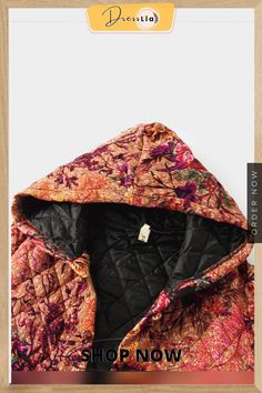 Vintage Flower Printed Long Sleeve Hooded Casual Coat for Women Casual Coats For Women, Faux Fur Hooded Coat, Faux Fur Coats, Leopard Print Coat, Vintage Flower Prints, Hooded Faux, Long Winter Coats, Coat For Women, Print Coat