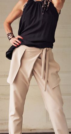 Elegant Beige Trousers Wrapover Pants Long Beige Trousers Office Pants Business Wear Summer Spring Elegant Big pockets Minimalist Urban Pant #LongBeigePants #BigPocketsPants #BeigeTrousers #SummerSpringPants #UrbanPants #OfficePants #WrapoverPants #BusinessWear #MinimalistPants #ElegantTrousers Beige Hose, Office Pants, Beige Pants, Business Pants, Black Pants Casual, Big Pockets, Business Wear, Belted Pants, Women Pants