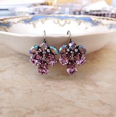 Swarovski crystal leaf earrings, wedding earrings, bridesmaid gift, rhinestone leaf earrings, rhinestone earrings, lilac, purple, lavender Mauve Jewelry, Mauve Earrings, Crystal Cluster Earrings, Crystal Earrings Wedding, Special Occasion Jewelry, Earrings Bridesmaid, Earrings Purple, Purple Crystal, Purple Lavender