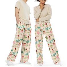 His and Hers Couples Matching Christmas Pajamas! Mele Kalikimaka - say Merry Christmas from the beach! Get the comfort of pajamas in this stylish pair of wide-leg pants with this adorable beach theme snowman party print. With the adjustable waist, side pockets and stretchy fabric, it’s like your favorite sweatpants but better. Grab one for yourself and for your partner for matching Christmas pajamas!• Relaxed unisex fit• Practical side pockets• Elastic waistband with a drawstring• Can be worn on Beach Christmas Pajamas, Couples Pajamas Matching, Matching Christmas Pajamas Couples, Beach Snowman, Beach Pajamas, Swim Capris, Snowman Party, Christmas Beach, Swim Leggings