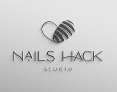 the nails hack studio logo is displayed on a white background with black and gray stripes