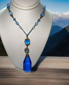 Art Deco Blue Lozenge Czech Glass 2 Drop Pendant Various Bead Shape Necklace  | eBay Czech Glass Jewelry, Antique Jewelry Necklace, Nice Jewelry, Deco Blue, Beautiful Costumes, Drop Pendant, Vintage Costume Jewelry, Glass Jewelry, Vintage Costumes