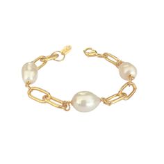 Elevate your style with this elegant Athena Pearl Bracelet, the perfect blend of sophistication and timeless beauty. Handmade, featuring a statement link chain and adorned with lustrous freshwater pearls, making this bracelet a true statement of luxury. 12mm freshwater pearls gold filled links length: available for small, average or large wrist Elegant Pearl Drop Chain Bracelet, Elegant Gold Bracelet With Baroque Pearl, Adjustable Chain Pearl Bracelet, Metal Pearl Bracelet With Pearl Charm, Pearl Charm Bracelet In Metal, Elegant Bracelet With Baroque Pearl Charm, Baroque Pearl Bracelets For Wedding, Elegant Baroque Pearl Bracelet With Pearl Charm, Baroque Pearl Wedding Bracelets