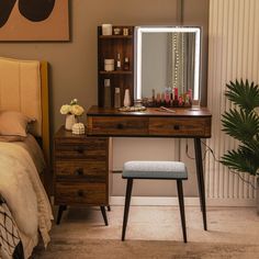 a bedroom scene with focus on the dressing table