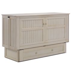 a white wooden cabinet with two drawers