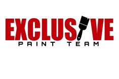 the exclus ve paint team logo is red and black with a brush on it