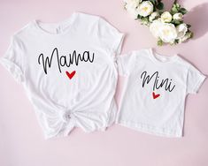 Mama Mini Shirts, Matching Mom Shirt, Matching Family shirts, Matching Mommy and Mini Shirts, Mama shirt, Mom shirt, Mothers Day Shirt Hi Everyone, Welcome to our shop, it is very nice to see you here, If you have any question/concern or want to order customize, please do not hesitate and feel free to contact us. To get the most best size for your order, make sure to check the size chart. Please note that unisex t-shirts are often run big. Unfortunately we do not accept any returns or exchanges Mother's Day Short Sleeve Shirt With Custom Print, Mother's Day Short Sleeve Relaxed Fit Shirt, Relaxed Fit Short Sleeve Shirt For Mother's Day, Matching Tops For Mother's Day Gift, Relaxed Fit White Shirt For Mother's Day, White Relaxed Fit Shirt For Mother's Day, White Short Sleeve Tops For Family Matching, White Long Sleeve Matching T-shirt, Cotton Shirt With Custom Print