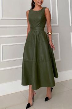 Dresses Office, Dress Stores, Leather Midi Dress, Princess Line, Sleeveless Outfit, Mini Robes, Weave Style, Office Party, Vestido Casual