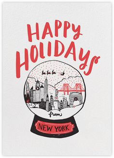 a snow globe with the words happy holidays in red and black lettering on white paper