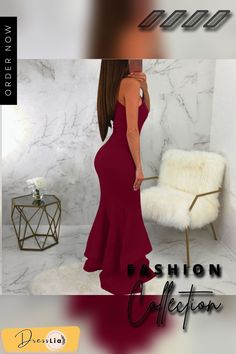 Elegant Ruffle Hem Sleeveless Split Cocktail Dresses Round Neck Dresses, Bodycon Fashion, Color Pick, Fashion Flats, Cocktail Dresses, Ruffle Hem, 1 Million, Floor Length, Dress Length