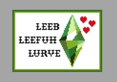 a cross stitch pattern with the words lee and lume on it, in red hearts