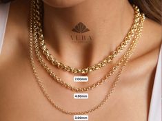 "14K Gold Rolo Chain Necklace, 3mm 4mm 5mm Chain Necklace, Layering Man Woman Necklace, Minimalist Belcher Chain Necklace, Dainty Necklace Features *Material: 14K Real Gold *Color Options: Yellow Gold, White Gold, Rose Gold *Metal Stamp: 14K (585) *Available Bracelet Sizes: 14Inches to 20Inches  *Weight(approx) :  3.00mm-3.70gr 4.50mm-7.60gr 7.00mm-14.40gr *Ready to Ship in 3-5 Business Days. FREE Express worldwide shipping. FREE Engraving service Each item is made to order. Comes in a Gift Box Real Gold Necklace, Woman Necklace, Gold Certificate, Belcher Chain, Fine Jewelery, Necklace Layering, Necklace Minimalist, Gold Necklace Women, Rose Gold Metal