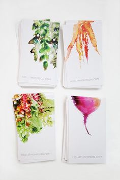 four cards with flowers and leaves on them