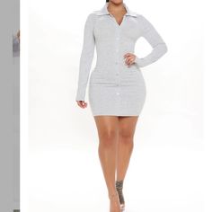 New With Tags. Both Dresses Are A Large Fitted Gray Casual Dress, Casual Long Sleeve Gray Bodycon Dress, Casual Gray Long Sleeve Bodycon Dress, Gray Knee-length Mini Dress For Spring, Gray Mini Dress For Fall, Gray Long Sleeve Mini Dress For Spring, Gray V-neck Mini Dress For Date Night, Spring Gray Knee-length Mini Dress, Gray Long Sleeve Mini Dress For Night Out