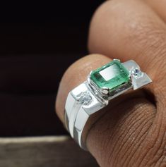 Natural Green Emerald Ring, Esmeralda Stone Ring, Real Gemstone Rings Jewelry, Gift for him Beautiful Handmade Ring Design 925 Sterling Silver Ring Great Luster in stone Stone Weight 1.9ct Best Quality Emerald Stone at low price. As you can guess by pictures Two white zircon around emerald stone Resizing is free. All ring sizes are available FedEx international shipping priority. Delivery time 3 to 5 business days. We have fast delivery service Note: Ring video is available. Please contact if yo Fusion Style Emerald Gemstone Ring, Fusion Emerald Gemstone Ring, Zodiac Jewellery, Silver For Men, Green Emerald Ring, Ring Video, Jewelry Mens, Carnelian Ring, Ring Men