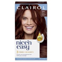 PRICES MAY VARY. Get permanent, silky, natural looking color with Clairol Nice'n Easy 5M Medium Mahogany. Creates 3 salon tones and highlights in 1 simple step using Color Blend technology Covers 100% of grays with complemenatary highlights and lowlights for an authentic look Our breakthrough non-drip Color Care permanent cream has conditioners built into every step to make your hair soft and shiny One hair color application kit: ColorBlend Formula, ColorBlend Activator, CC Plus ColorSeal Condit Auburn Hair Box Dye, Chocolate Brown Hair Box Dye, Mahogany Brown Hair, How To Dye Hair At Home, Low Alcohol Drinks, Women Supplements, Beach Blonde, Ear Health, Brown Hair Color