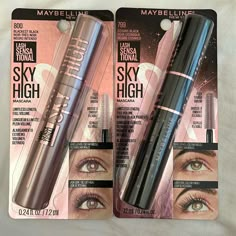 New Maybelline Lash Sensational Sky High Mascara(Lot Of 2) 1 Of Each- 799- Cosmic Black 7.2 Ml/.24 Fl.Oz. 800- Blackest Black 7.2 Ml/.24 Fl.Oz. Mascara Made For Full Volume And Authentic Length. Custom Flex Brush Grips And Extends Every Lash. Formula With Bamboo Extract And Fibers Give Authentic Impact. No Clumping, Smudging Or Flaking. Up To 24 Hr Wear. Allergy Tested. Ophthalmologist Tested. Suitable For Contact Wearers. From A Smoke And Pet Free Home Black Sky High Mascara, Maybeline Mascara Best, Maybeline Mascara, Maybelline Sky High Mascara, Lash Sensational Sky High Mascara, Sky High Mascara, Maybelline Mascara, Lash Sensational, Maybelline Lash Sensational