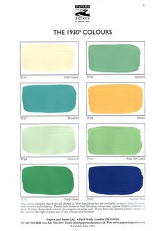 the 1950's colours are shown in this color chart for each type of paint