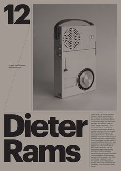 an advertisement for a radio with the words dieter rams written in black and white