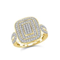 Bright, bold, sparking and beautiful. These words describe you and your ideal ring! This genuine white diamond ring in gold over silver fits all the above criteria and then some. This stunning ring is crafted from gold over silver and features a remarkable arrangement of genuine round-cut white diamonds. Don\'t miss out on this fabulous deal today! Size: 7. Color: Metal Type. Gender: female. Age Group: adult. Luxury Cluster Diamond Ring With Accents, Yellow Gold Diamond Ring With Cluster Accents, 14k Gold Cluster Diamond Ring In Diamond White, Fine Jewelry Yellow Gold Cluster Diamond Ring, 14k Gold Halo Ring With Diamond Accents, Diamond Halo Ring In Yellow Gold, Anniversary Halo Ring With Pave Setting In Cubic Zirconia, Cubic Zirconia Halo Ring With Pave Setting For Anniversary, Fine Jewelry Cluster Diamond Ring