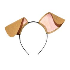 a cat ears headband is shown on a white background with pink and gold accents