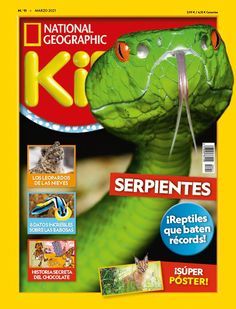 a magazine with a green snake on it's cover and the words national geographic kids written in spanish