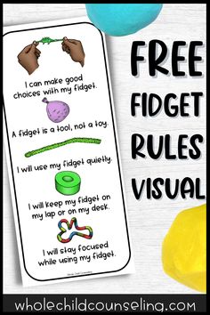 a bookmark with the words free fidgett rules on it and some other items