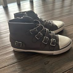 Brand New, Never Worn. Zippered Interior. Color: Dark Gray Trendy High-top Sneakers For School, Brown Round Toe Sneakers For School, High-top Leather Sneakers For School, Casual Closed Toe Sneakers For School, Leather Sneakers For School With Round Toe, Brown Low-top Sneakers For School, Kids Studs, Ash Sneakers, Madden Girl Sandals