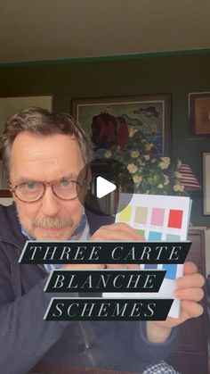 a man holding up a piece of paper with the words three carte blancche schemes on it