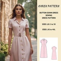 🌟:Button Down Dress Sewing Pattern, Cottagecore Dress Sewing Pattern, Button Front Dress, Million Button Dress Sewing Pattern, ⭐The sewing pattern does not include a belt pattern. It is used as an accessory in the image. ⭐US Sizes: 2, 4, 6, 8, 10, 12, 14, 16, 18, 20, 22, 24, 26, 28, 30 ⭐Standard Sizes: XS, S, M, L, XL, 2XL, 3XL, 4XL ⭐These patterns are suitable for A4, A0, and US Letter size papers. ⭐Once your payment is processed, you will automatically receive download links for the pattern f Button Up Dress Pattern, Dress Bodice Pattern, Button Down Dress Pattern, Button Dress Pattern, Etsy Patterns, Sewing Garments, Bodice Pattern, Cottagecore Dress, Button Front Dress