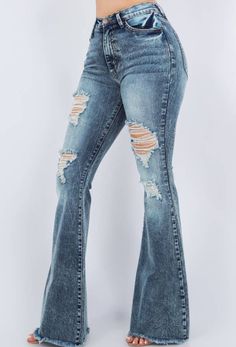 These Bell Bottom Jeans are crafted with a premium soft stretch fabric for superior comfort and style. Featuring 34" inseam length, frayed hem detail, rip details, front and back pockets, and made in USA, these jeans will give any outfit an on-trend and timeless look. Made in USA 98% Cotton, 2% Spandex Model is wearing size 3 True to size Formal Dress Jacket, Short Loungewear, Bottom Jeans, Plus Size Sweaters, Sweater Tank Top, Bell Bottom, American Express, Plus Size Blouses, Sheer Fabrics