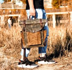 Vintage Waxed Canvas Leather Backpack Large Fits 17'' Laptop Waxed Canvas Leather Backpack, Canvas Rucksack, Roll Top, Canvas Backpack, Large Backpack, Waxed Canvas, Small Accessories, Mountain Backpack, Canvas Leather