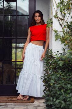 The Lila maxi skirt has three ayers to add a boho style. It is very comfortable with the elastic on the waist allowing to be worn high or low wait. Fabric: 100% cotton Cotton Gathered Maxi Skirt, White Maxi Bottoms For Day Out, White Maxi-length Bottoms For Day Out, Cotton Maxi Skirt With Gathered Detail, White Maxi Skirt With Elastic Waistband For Spring, White Maxi Length Bottoms For Day Out, Cotton Ruffled Maxi Skirt, White Relaxed Bohemian Maxi Skirt, Cotton Maxi Skirt With Ruffled Detail