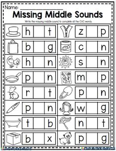 the missing middle sounds worksheet for children to practice their handwriting and spelling skills