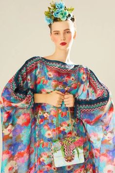 Shop for Rajdeep Ranawat Blue Aayat Silk Floral Pattern Kaftan for Women Online at Aza Fashions Bohemian Kaftan With Dupatta For Spring, Bohemian Spring Kaftan With Dupatta, Spring Bohemian Kaftan With Dupatta, Multicolor Floral Print Kaftan For Eid, Eid Multicolor Floral Print Kaftan, Rajdeep Ranawat, Kimono Kaftan, Kaftan For Women, Types Of Work