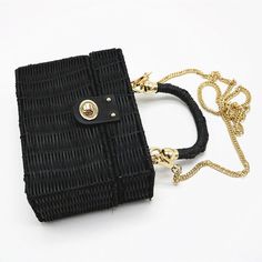 New rattan black straw Shoulder Bag Women hand-woven Messenger Bag Summer Beach Square box Straw Handbag - Black Cotton Handbag, Straw Handbags, Rattan Bag, Bag Summer, Straw Bags, Bag Icon, Shoulder Chain, Types Of Bag, Woven Bag