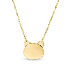 Delight your animal lover with this petite cat necklace. Fashioned in 14K gold, this pleasant style showcases a sculpted cat head silhouette. Polished to a bright shine, this design suspends centered along a rope chain that adjusts from 16.0 to 18.0 inches in length that secures with a spring-ring clasp. Cat Head Silhouette, Silhouette Necklace, Head Silhouette, Mini Cat, Necklace Clasps, Cat Necklace, Chain Ring, Rope Chain, Necklace Designs