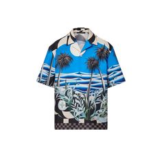 LOUIS VUITTON® - Printed Short-sleeved Cotton Shirt - Blue Louis Vuitton Gifts, Louis Vuitton Official Website, Male Style, Stole Scarf, Leather Denim, Buckle Shoes, Pharrell Williams, Knitwear Tops, Denim Coat