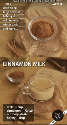 cinnamon milk recipe with instructions on how to make it