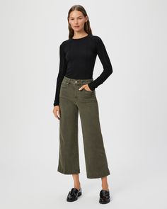 Anessa is our modern high-waisted wide leg with an easy, relaxed fit and an ankle-length silhouette for an effortlessly chic look. This pair comes in a dark vintage green shade and is crafted from comfort stretch denim with plenty of coverage and the perfect amount of stretch. | Anessa Wide Leg Jean - Vintage Bayou Green | Size 28 Designer Jeans For Women, Dark Vintage, Cropped Wide Leg Jeans, Men Store, Chic Look, Women Denim Jeans, Paige Denim, Designer Jeans, Bottom Clothes