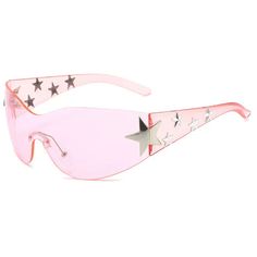 Make these sunglasses a part of your aesthetic outfit 🌟 Retro Shield Sunglasses With Glass For Summer, White Sunglasses For Summer Festival, White Festival Sunglasses For Summer, Trendy Rimless Shield Sunglasses With Anti-reflective Coating, Summer Festival White Sunglasses, Modern Festival Sunglasses With Gradient Lenses, Trendy Rimless Shield Sunglasses, Pink Plastic Shield Sunglasses For Summer, Chic Festival Sunglasses With Tinted Lenses