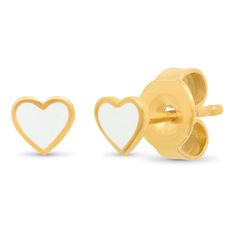 TAI JEWELRY Earrings White Heart Stud with Enamel Heart Charm Enamel Earrings, Enamel Heart Charm Earrings As Gift, Enamel Earrings With Heart Charm As Gift, Heart-shaped Enamel Earrings With Charm, Gold Enamel Heart Earrings, Valentine's Day Heart Charm Enamel Earrings, White Hypoallergenic Heart-shaped Jewelry, Gold Enamel Heart Earrings For Valentine's Day, Gold Enamel Heart-shaped Earrings