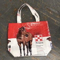 Upcycled Tote Purse Feed Bag Handmade Large Strategy Equine Horse Seed Purina Red Handle Bag Feed Sack Bags, Feed Bag Tote, Upcycled Tote, Recycle Tote Bag, Feed Bag, Feed Bags, Sack Bag, Feed Sacks, Bag Handmade